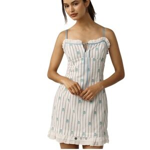 Anthropologie Blue Floral Stripe Mini Dress‎